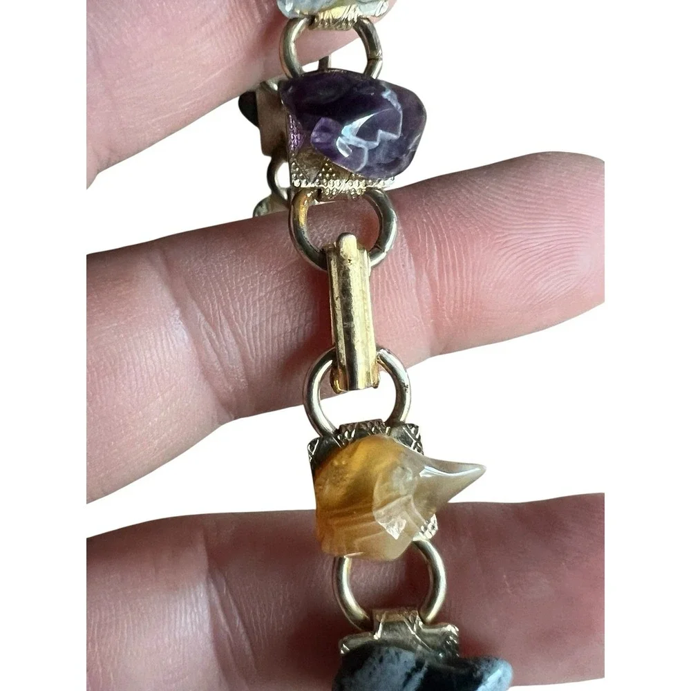 Vintage Semi Precious Natural Polished Tumbled Stones Link Bracelet